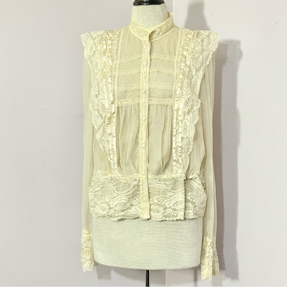 Ivory Edwardian Style Sheer Lace Blouse - Picture 1 of 9
